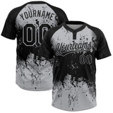 Maxcorners Custom Black Gray 3D Pattern Abstract Splatter Grunge Art Two-Button Unisex Softball Jersey
 LM0609