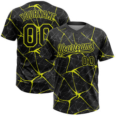 Maxcorners Custom Black Neon Yellow 3D Pattern Abstract Network Two-Button Unisex Softball Jersey LM0609