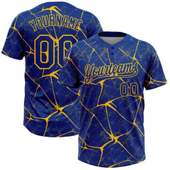 Maxcorners Custom Royal Yellow 3D Pattern Abstract Network Two-Button Unisex Softball Jersey LM0609