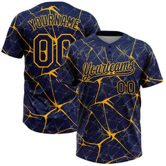 Maxcorners Custom Navy Gold 3D Pattern Abstract Network Two-Button Unisex Softball Jersey LM0609