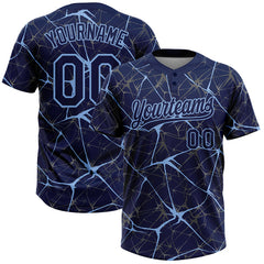Maxcorners Custom Navy Light Blue 3D Pattern Abstract Network Two-Button Unisex Softball Jersey LM0609