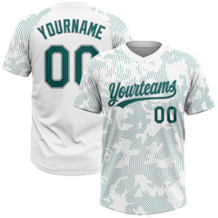 Maxcorners Custom White Teal-Gray 3D Pattern Curve Lines Two-Button Unisex Softball Jersey LM0609
