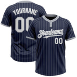 Maxcorners Custom Navy Gray Pinstripe White Two-Button Unisex Softball Jerseys LM0609