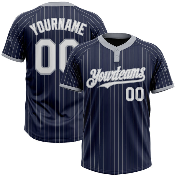 Maxcorners Custom Navy Gray Pinstripe White Two-Button Unisex Softball Jerseys LM0609