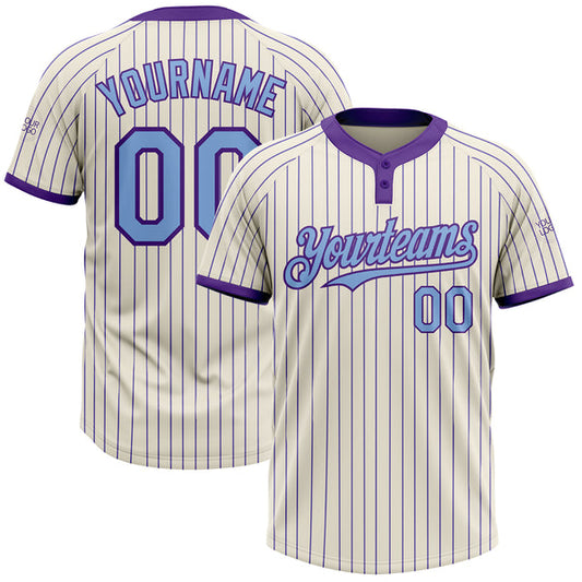 Maxcorners Custom Cream Purple Pinstripe Light Blue Two-Button Unisex Softball Jersey LM0609