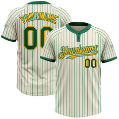 Maxcorners Custom Cream Kelly Green Pinstripe Gold Two-Button Unisex Softball Jersey LM0609