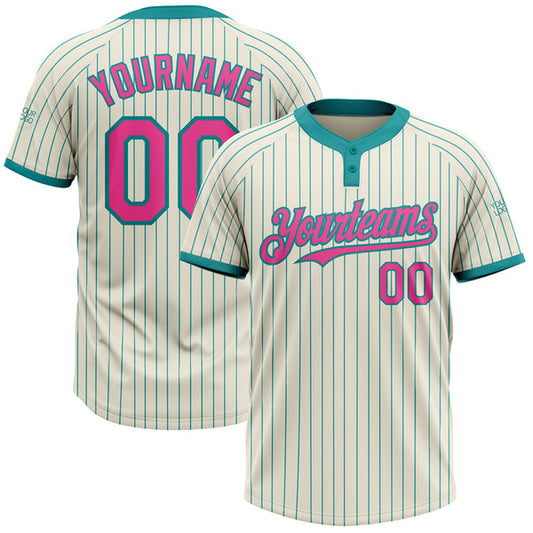 Maxcorners Custom Cream Teal Pinstripe Pink Two-Button Unisex Softball Jersey LM0609