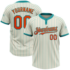 Maxcorners Custom Cream Teal Pinstripe Orange Two-Button Unisex Softball Jersey
 LM0609