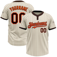 Maxcorners Custom Cream Brown Pinstripe Orange Two-Button Unisex Softball Jersey
 LM0609
