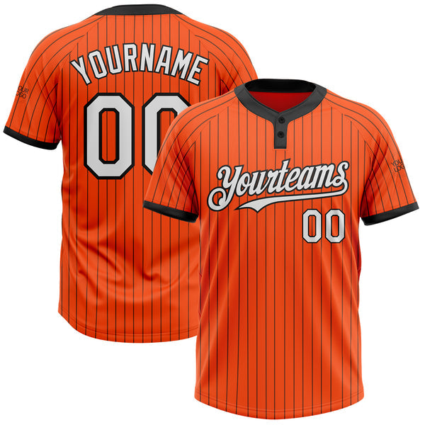 Maxcorners Custom Orange Black Pinstripe White Two-Button Unisex Softball Jersey
 LM0609