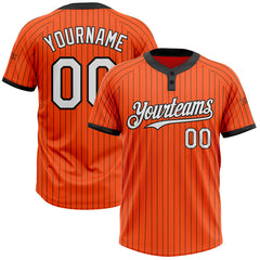 Maxcorners Custom Orange Black Pinstripe White Two-Button Unisex Softball Jersey LM0609