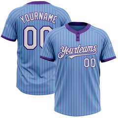 Maxcorners Custom Light Blue Purple Pinstripe White Two-Button Unisex Softball Jersey Shirt
 LM0609