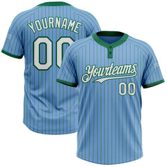 Maxcorners Custom Light Blue Kelly Green Pinstripe White Two-Button Unisex Softball Jersey LM0609
