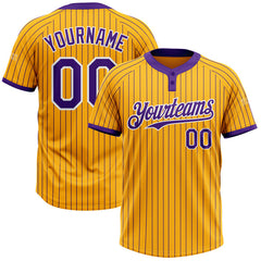 Maxcorners Custom Gold Purple Pinstripe White Two-Button Unisex Softball Jersey LM0609