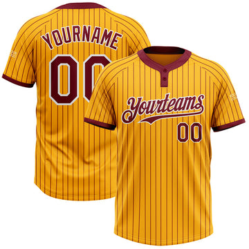 Maxcorners Custom Gold Crimson Pinstripe White Two-Button Unisex Softball Jersey LM0609