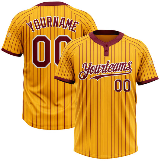 Maxcorners Custom Gold Crimson Pinstripe White Two-Button Unisex Softball Jersey LM0609