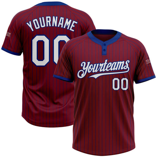 Maxcorners Custom Crimson Royal Pinstripe White Two-Button Unisex Softball Jersey LM0609