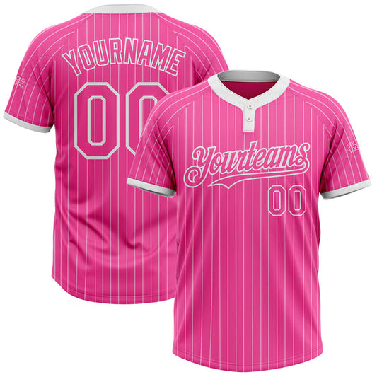 Maxcorners Custom Pink White Pinstripe White Two-Button Unisex Softball Jersey LM0609