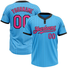 Maxcorners Custom Sky Blue Black Pinstripe Pink Two-Button Unisex Softball Jersey LM0609