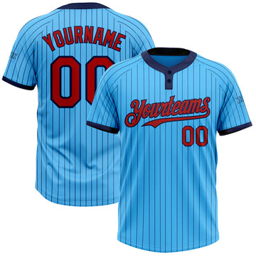 Maxcorners Custom Sky Blue Navy Pinstripe Red Two-Button Unisex Softball Jersey LM0609
