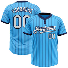 Maxcorners Custom Sky Blue Navy Pinstripe White Two-Button Unisex Softball Jersey LM0609