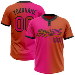 Maxcorners Custom Texas Orange Hot Pink-Black Gradient Fashion Two-Button Unisex Softball Jersey LM0609