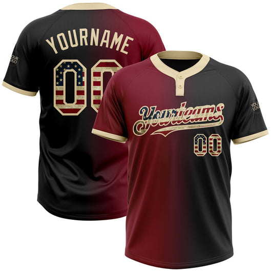 Maxcorners Custom Black Vintage USA Flag Crimson-City Cream Gradient Fashion Two-Button Unisex Softball Jersey LM0609