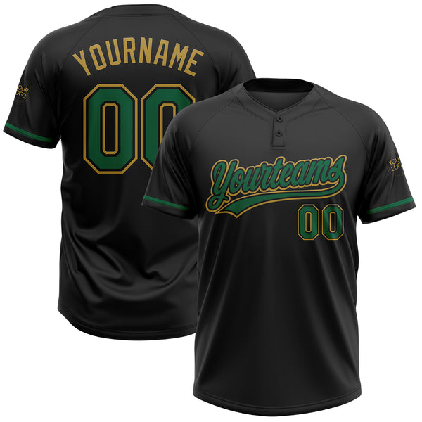 Maxcorners Custom Black Kelly Green-Old Gold Two-Button Unisex Softball Jersey LM0609