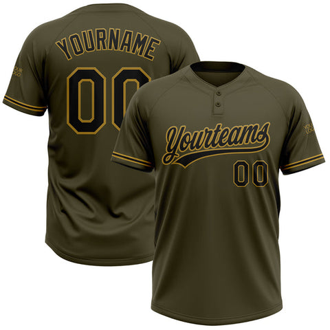 Maxcorners Custom Olive Black-Old Gold Salute To Service Two-Button Unisex Softball Jersey LM0609