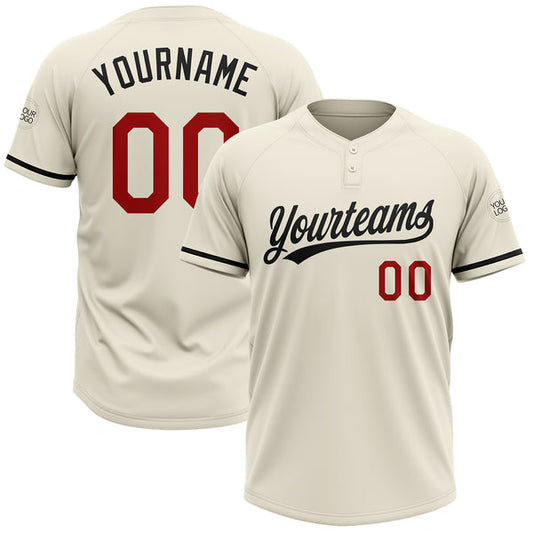 Maxcorners Custom Cream Red-Black Two-Button Unisex Softball Jersey
 LM0609