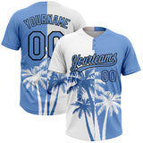 Maxcorners Custom White Light Blue-Black 3D Pattern Hawaii Coconut Trees Two-Button Unisex Softball Jersey
 LM0609