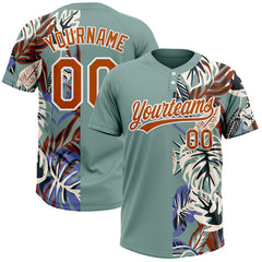 Maxcorners Custom Teal Texas Orange-White 3D Pattern Hawaii Tropical Palm Leaves Two-Button Unisex Softball Jersey LM0609