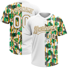 Maxcorners Custom White Old Gold 3D Pattern Zebras And Giraffes Two-Button Unisex Softball Jersey LM0609