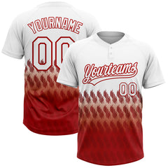 Maxcorners Custom White Red 3D Pattern Lines Two-Button Unisex Softball Jersey LM0609