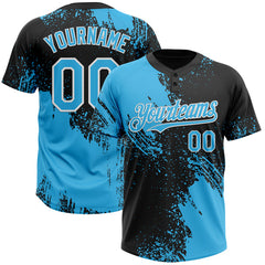 Maxcorners Custom Sky Blue Black-White 3D Pattern Abstract Brush Stroke Two-Button Unisex Softball Jersey LM0609