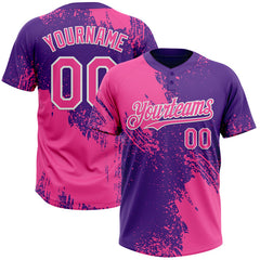 Maxcorners Custom Pink Purple-White 3D Pattern Abstract Brush Stroke Two-Button Unisex Softball Jersey LM0609