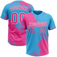 Maxcorners Custom Pink Sky Blue-White 3D Pattern Abstract Brush Stroke Two-Button Unisex Softball Jersey LM0609