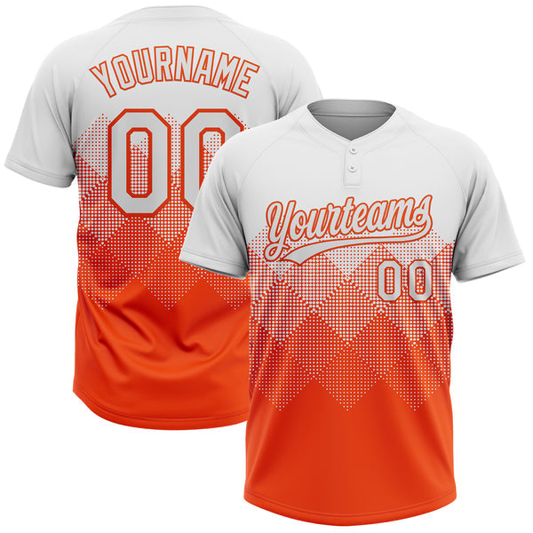 Maxcorners Custom White Orange 3D Gradient Square Shape Two-Button Unisex Softball Jersey
 LM0609