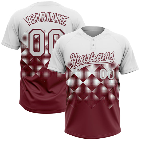 Maxcorners Custom White Burgundy 3D Gradient Square Shape Two-Button Unisex Softball Jersey
 LM0609