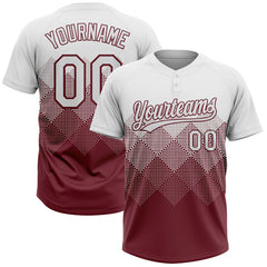 Maxcorners Custom White Burgundy 3D Gradient Square Shape Two-Button Unisex Softball Jersey LM0609