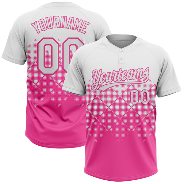 Maxcorners Custom White Pink 3D Gradient Square Shape Two-Button Unisex Softball Jersey
 LM0609