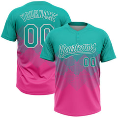 Maxcorners Custom Aqua Pink-White 3D Gradient Square Shape Two-Button Unisex Softball Jersey LM0609