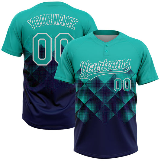 Maxcorners Custom Aqua Navy-White 3D Gradient Square Shape Two-Button Unisex Softball Jersey LM0609