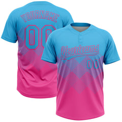 Maxcorners Custom Sky Blue Pink 3D Gradient Square Shape Two-Button Unisex Softball Jersey LM0609