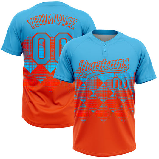 Maxcorners Custom Sky Blue Orange 3D Gradient Square Shape Two-Button Unisex Softball Jersey LM0609