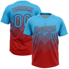 Maxcorners Custom Sky Blue Red 3D Gradient Square Shape Two-Button Unisex Softball Jersey LM0609