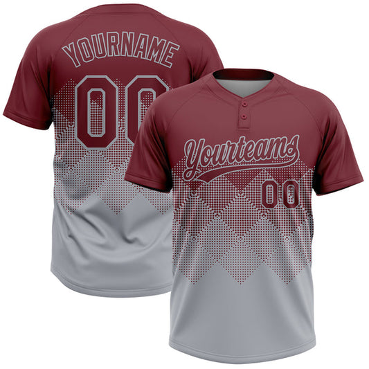 Maxcorners Custom Burgundy Gray 3D Gradient Square Shape Two-Button Unisex Softball Jersey LM0609