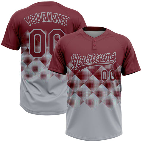 Maxcorners Custom Burgundy Gray 3D Gradient Square Shape Two-Button Unisex Softball Jersey
 LM0609