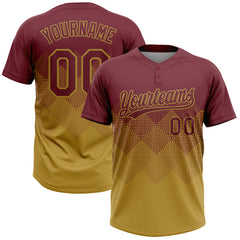 Maxcorners Custom Burgundy Old Gold 3D Gradient Square Shape Two-Button Unisex Softball Jersey LM0609