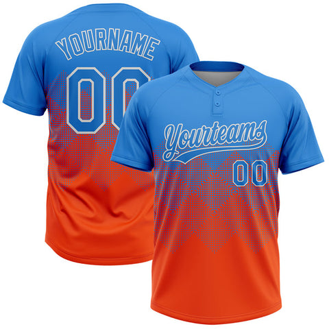 Maxcorners Custom Electric Blue Orange-White 3D Gradient Square Shape Two-Button Unisex Softball Jersey
 LM0609